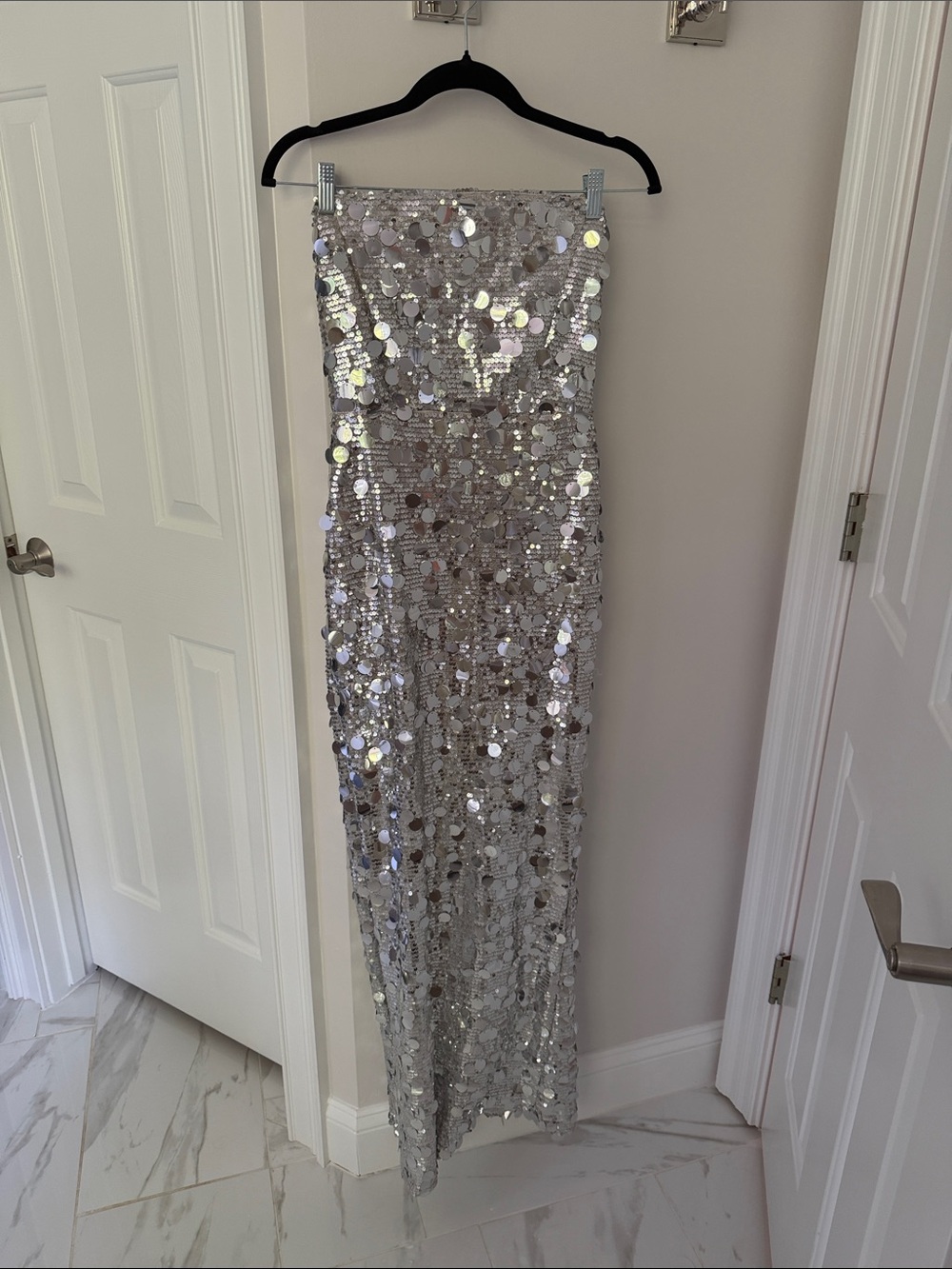 Bronx and Banco Silver Sequin Maxi Dress